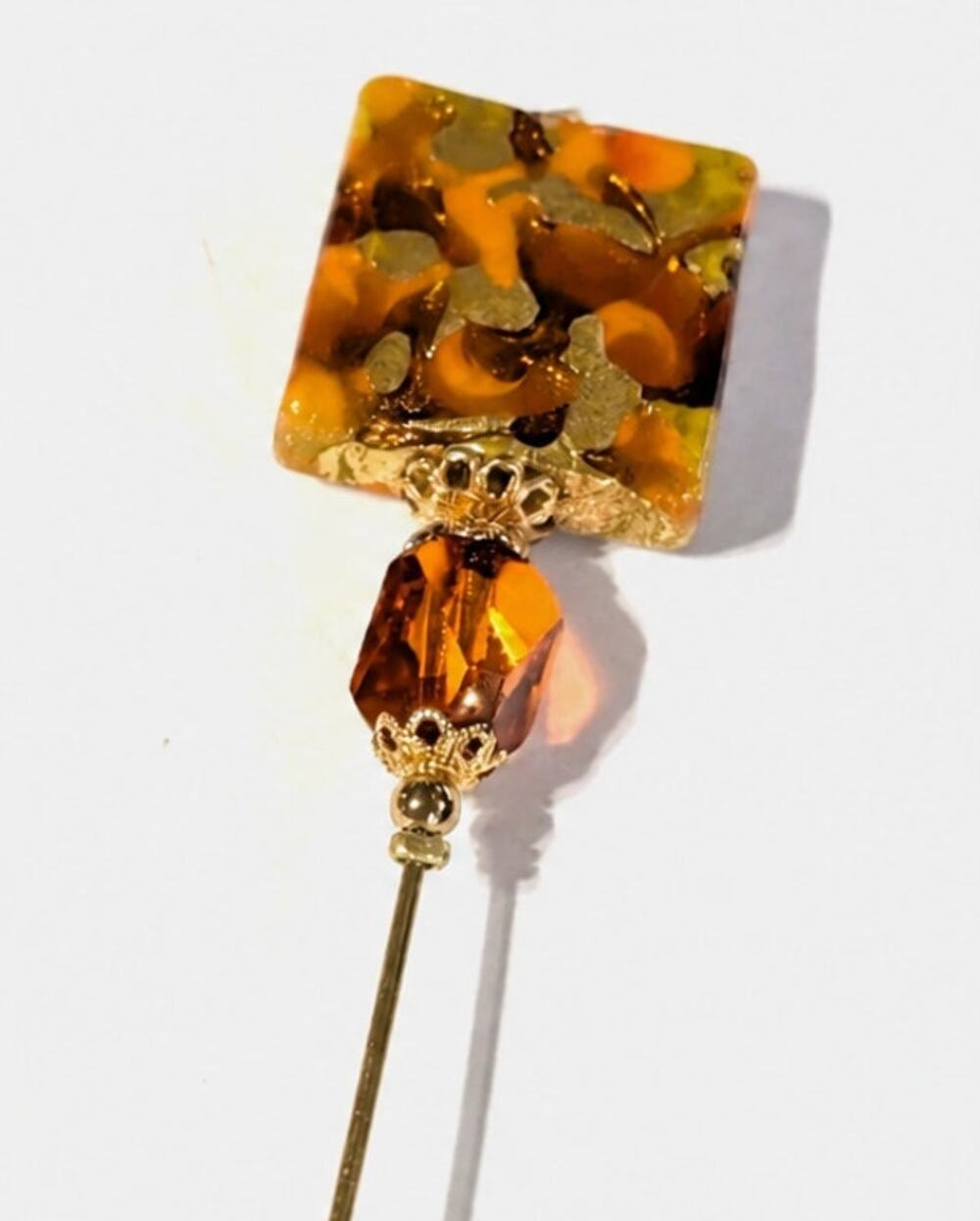 Artsy Colorful Stick Pin Enamel Orange Gold-tone 3.25” Unisex go26